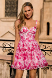 Fuchsia Printed A-Line Homecoming Dress