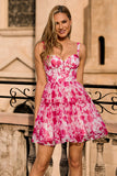 Fuchsia Printed A-Line Homecoming Dress