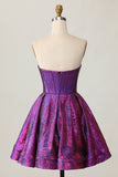 Corset Keyhole A Line Strapless Metallic Dark Purple Homecoming Dress