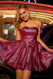 Strapless A-Line Dark Purple Homecoming Dress with Bow