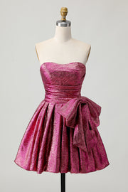 Strapless A-Line Dark Purple Homecoming Dress with Bow