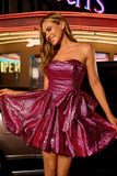 Glitter Dark Purple A-Line Strapless Homecoming Dress