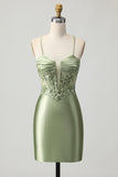 Green Bodycon Corset Sequin Homecoming Dress with Lace Up Back