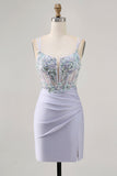 Lavender Corset Appliqued Bodycon Homecoming Dress with Beading