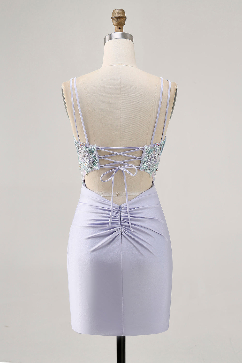 Lavender Corset Appliqued Bodycon Homecoming Dress with Beading