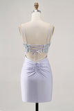 Lavender Corset Appliqued Bodycon Homecoming Dress with Beading