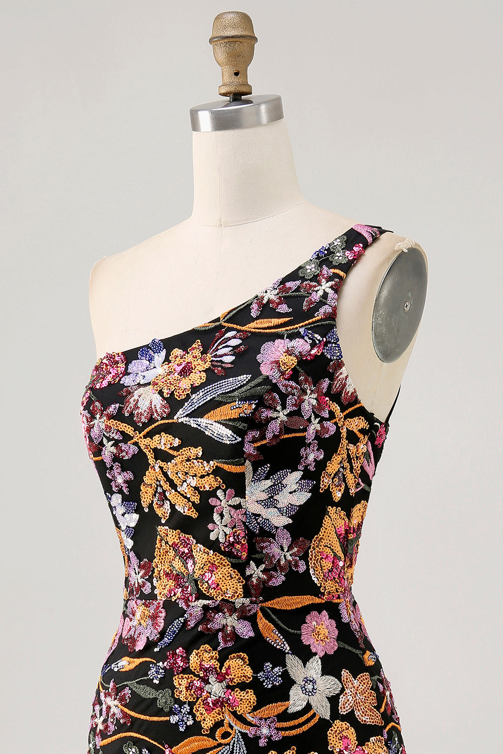 Black Flower Bodycon One Shoulder Homecoming Dress with Sequins