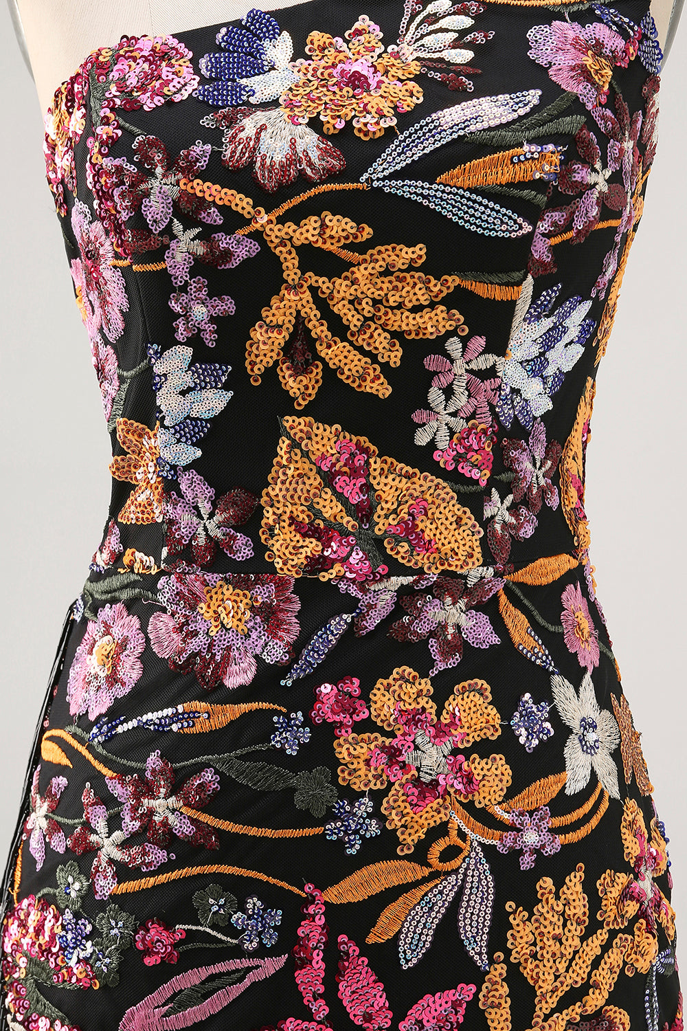 Black Flower Bodycon One Shoulder Homecoming Dress with Sequins