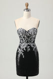 Sparkly Black Silver Bodycon Homecoming Dress