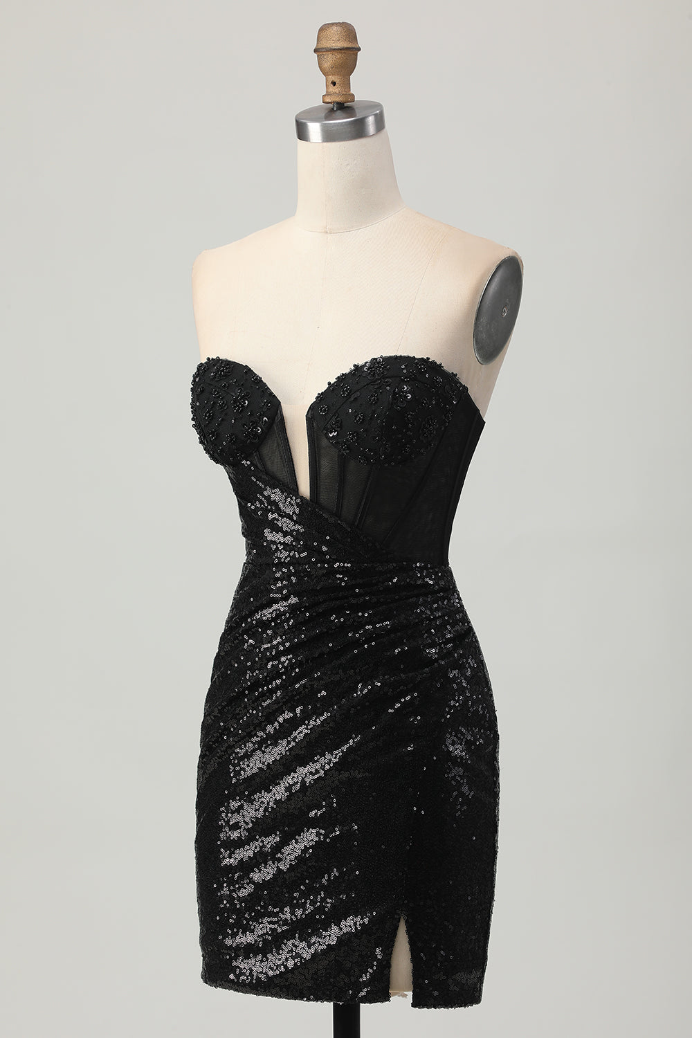 Black Bodycon Strapless Sequin Homecoming Dress with Slit