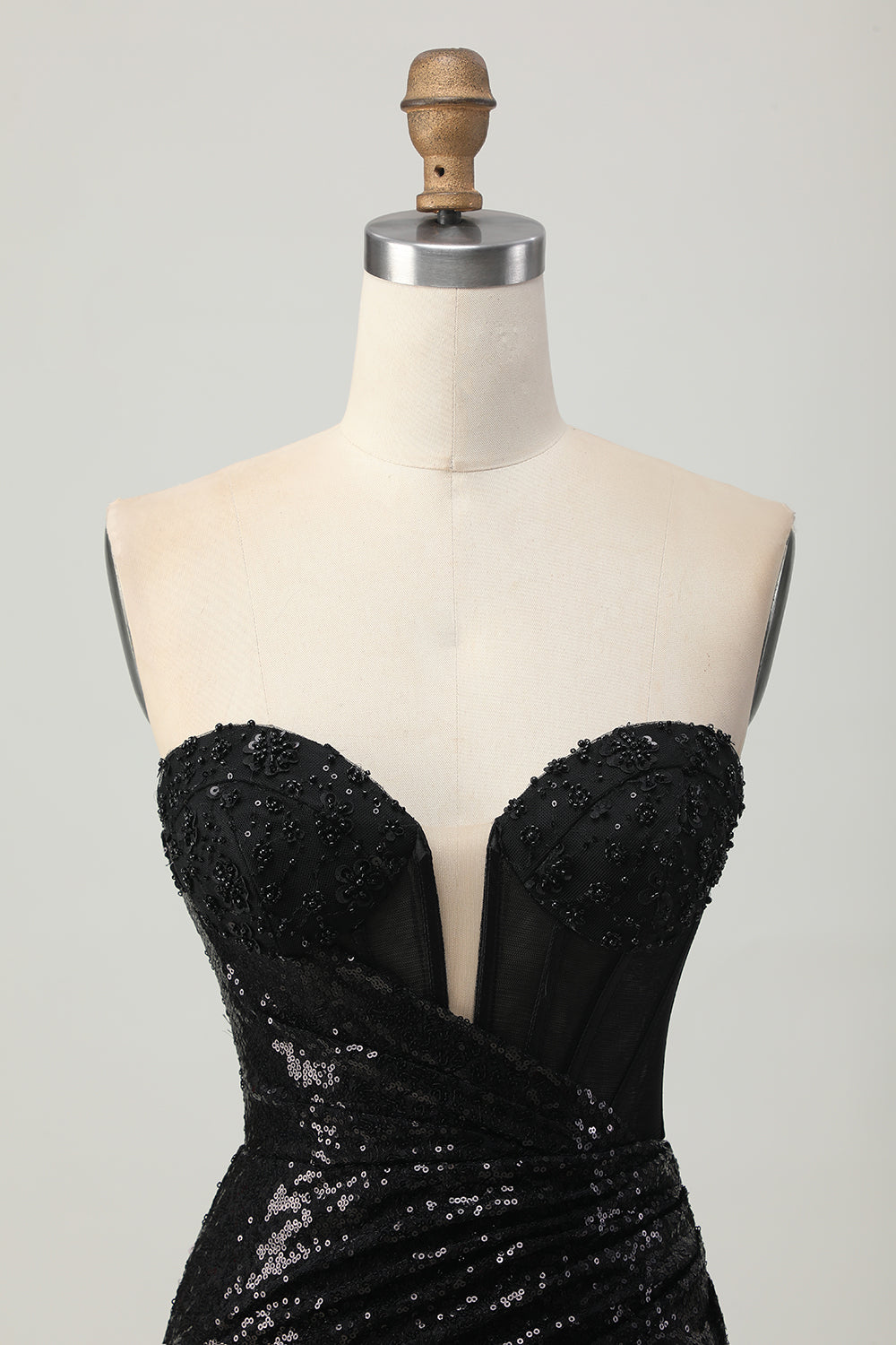 Black Bodycon Strapless Sequin Homecoming Dress with Slit