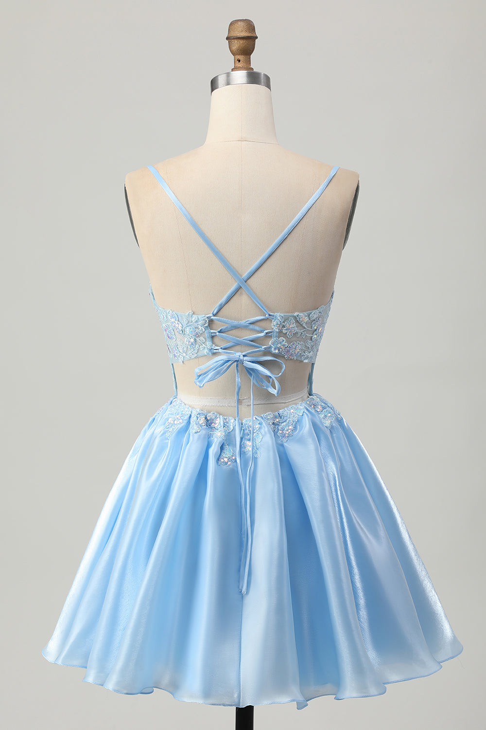 Blue A Line Cut Out Corset Homecoming Dress with Appliques