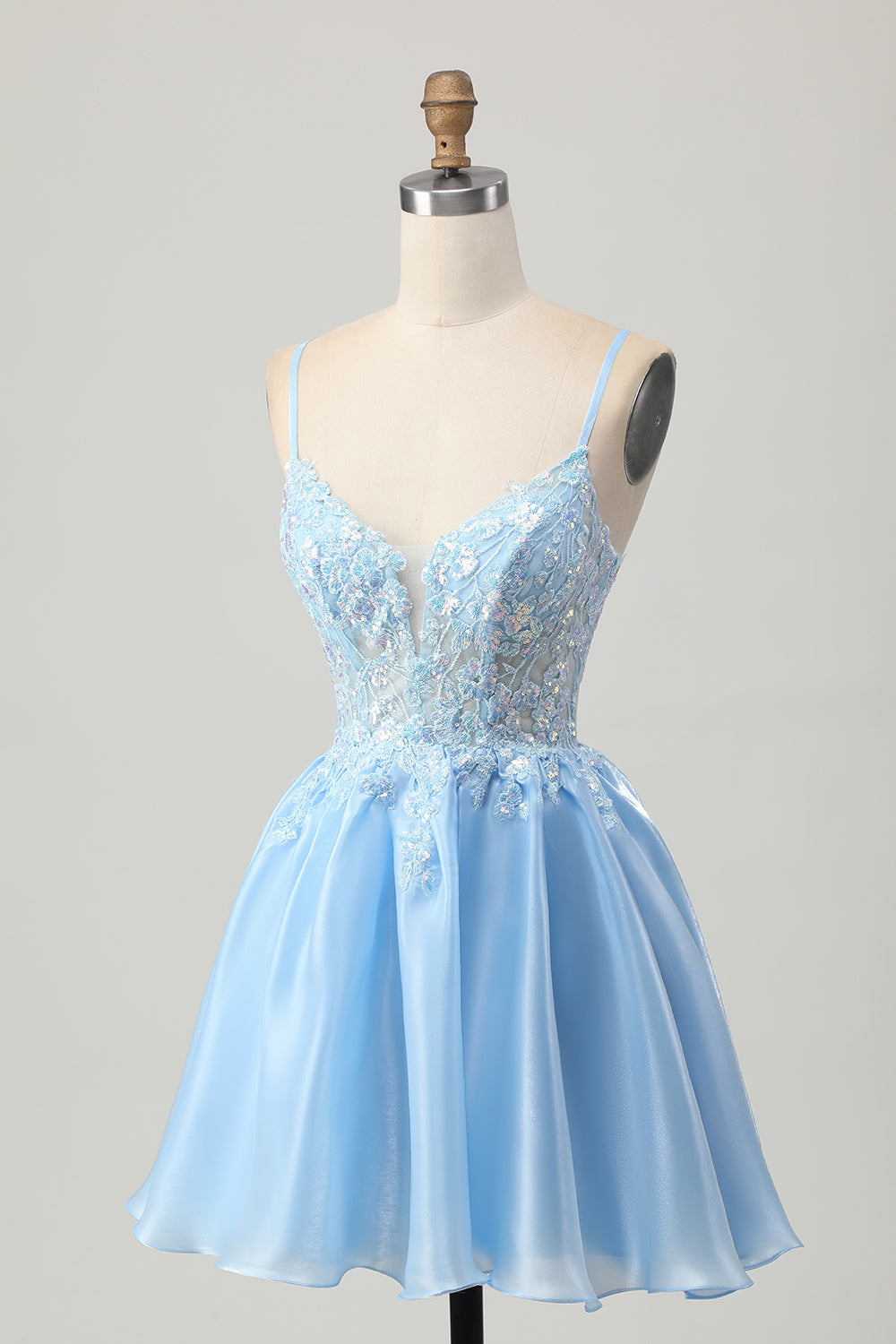 Blue A Line Cut Out Corset Homecoming Dress with Appliques