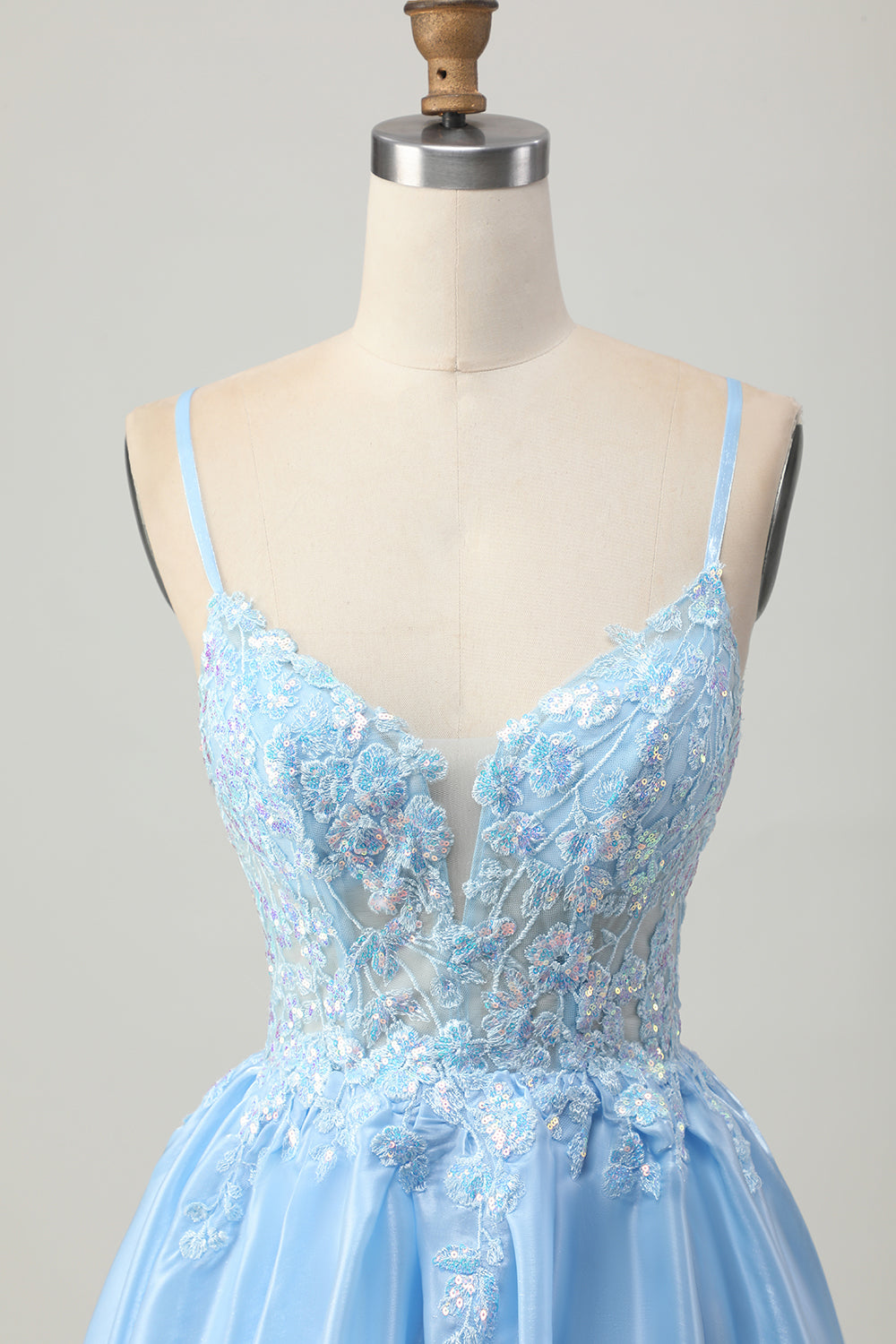 Blue A Line Cut Out Corset Homecoming Dress with Appliques