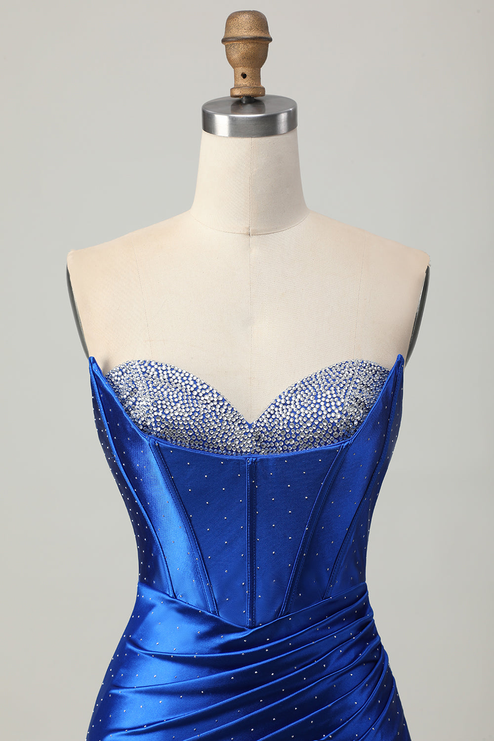 Beaded Strapless Tight Royal Blue Homecoming Dress with Slit
