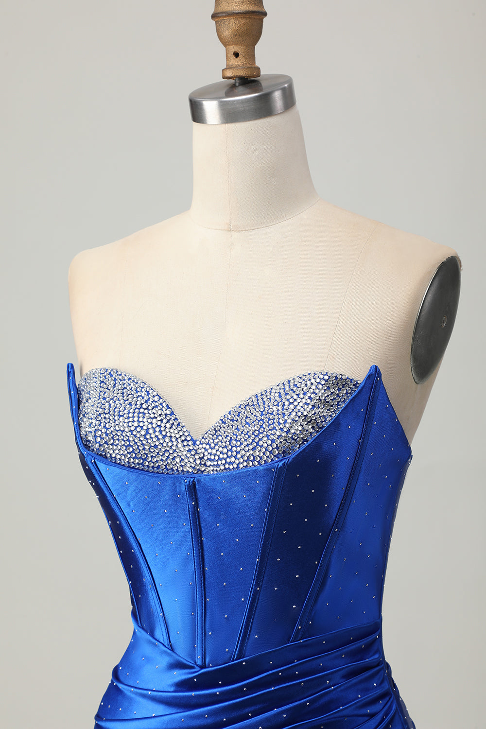 Beaded Strapless Tight Royal Blue Homecoming Dress with Slit