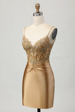 Golden Bodycon Corset Appliqued Short Homecoming Dress with Lace Up Back