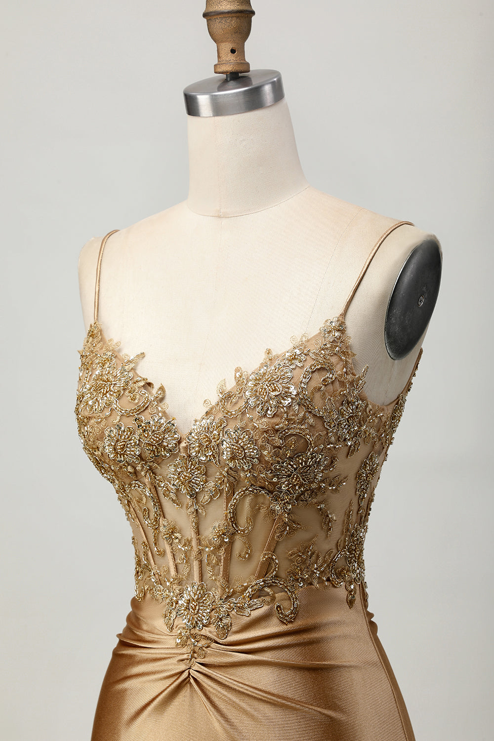 Golden Bodycon Corset Appliqued Short Homecoming Dress with Lace Up Back