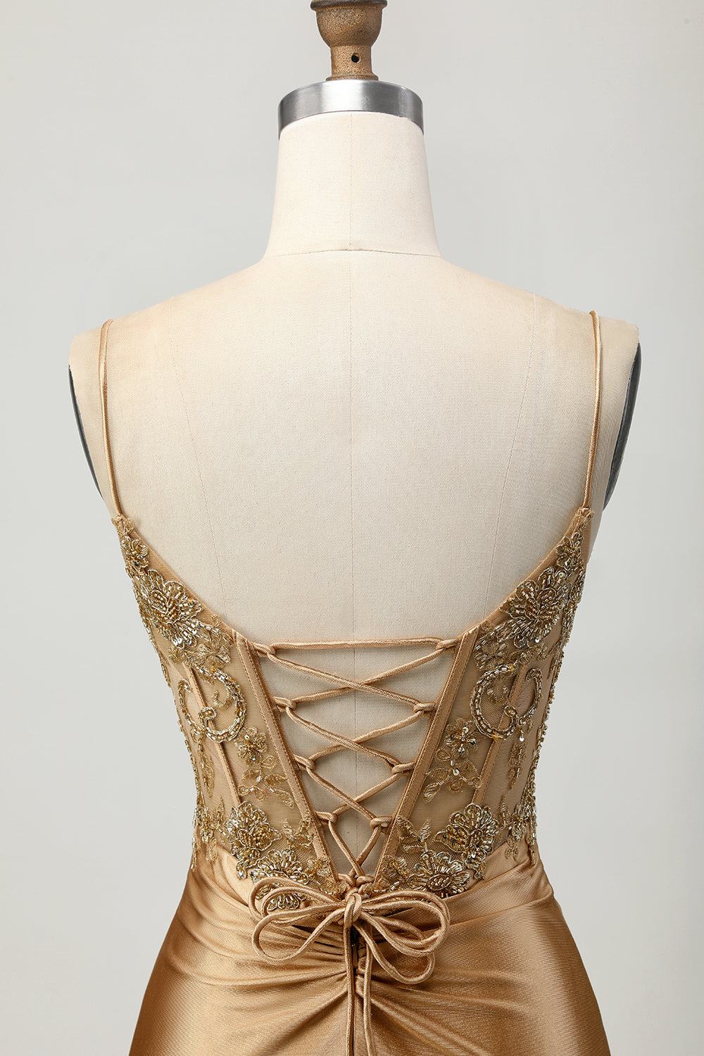 Golden Bodycon Corset Appliqued Short Homecoming Dress with Lace Up Back