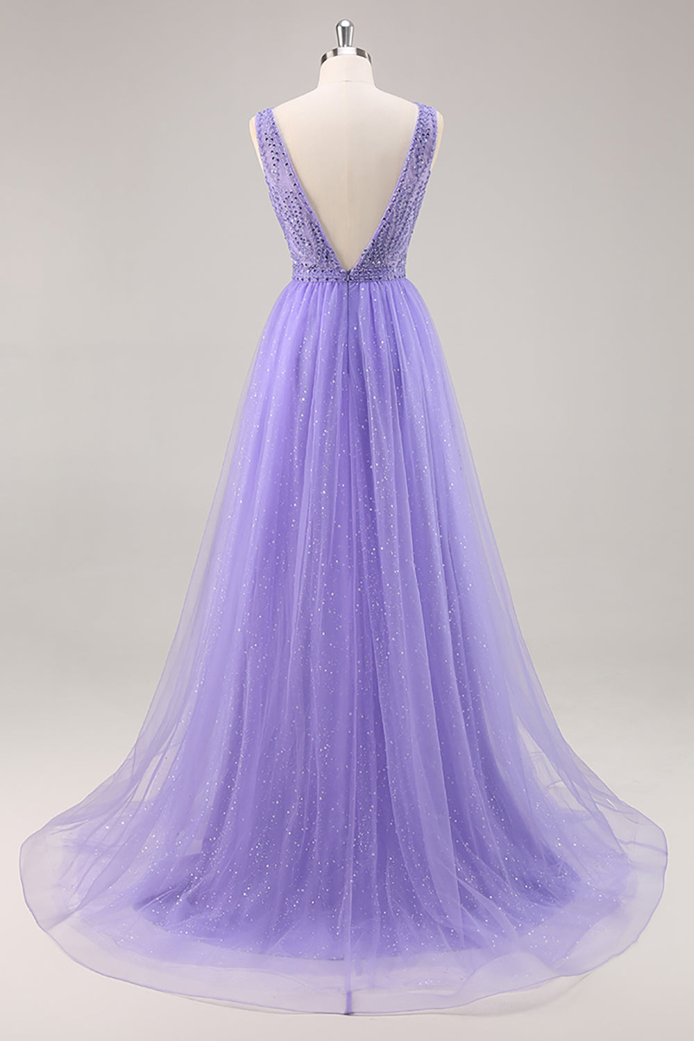Beaded Purple Glitter A Line Prom Dress