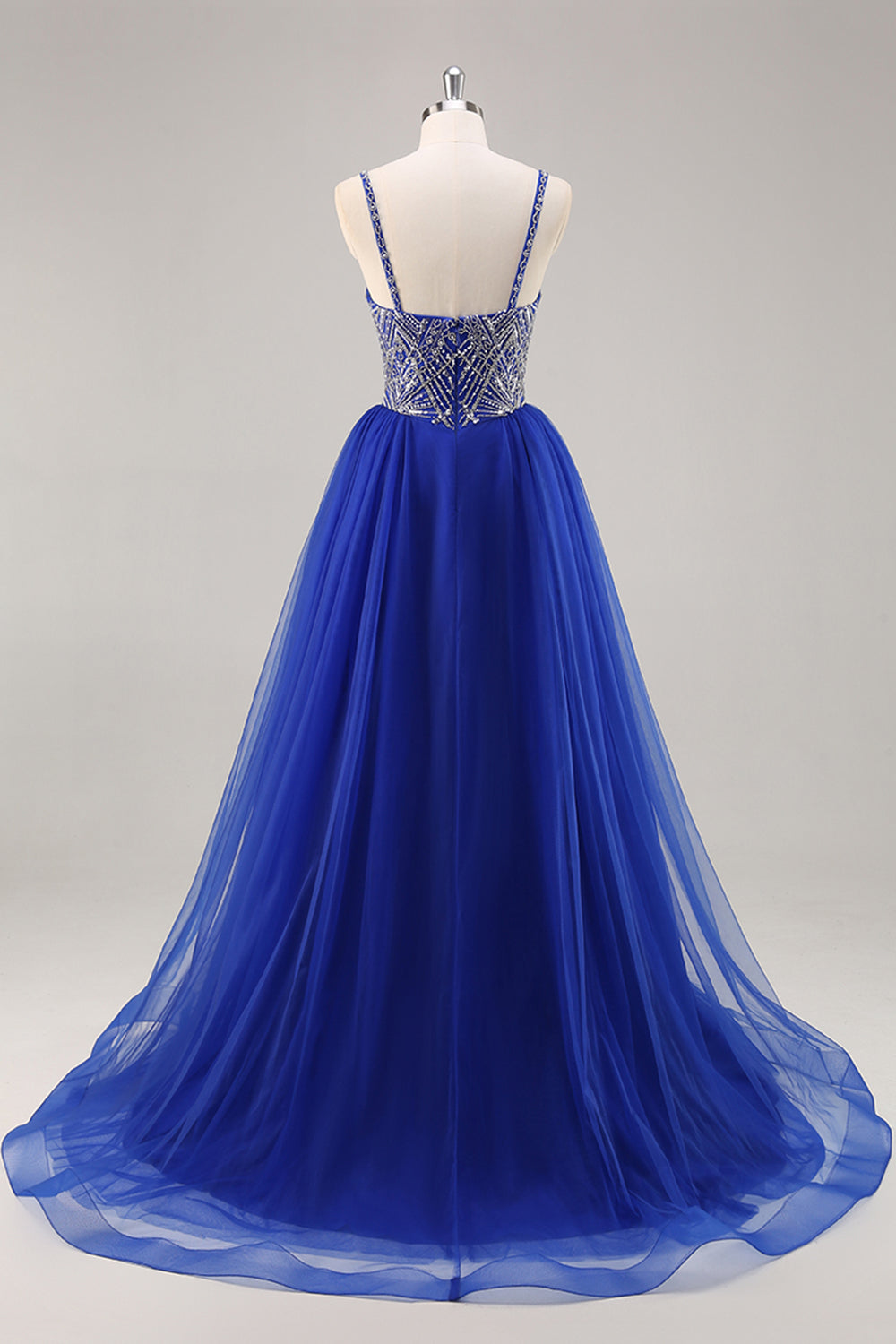 Royal Blue A Line Tulle Prom Dress with Beading