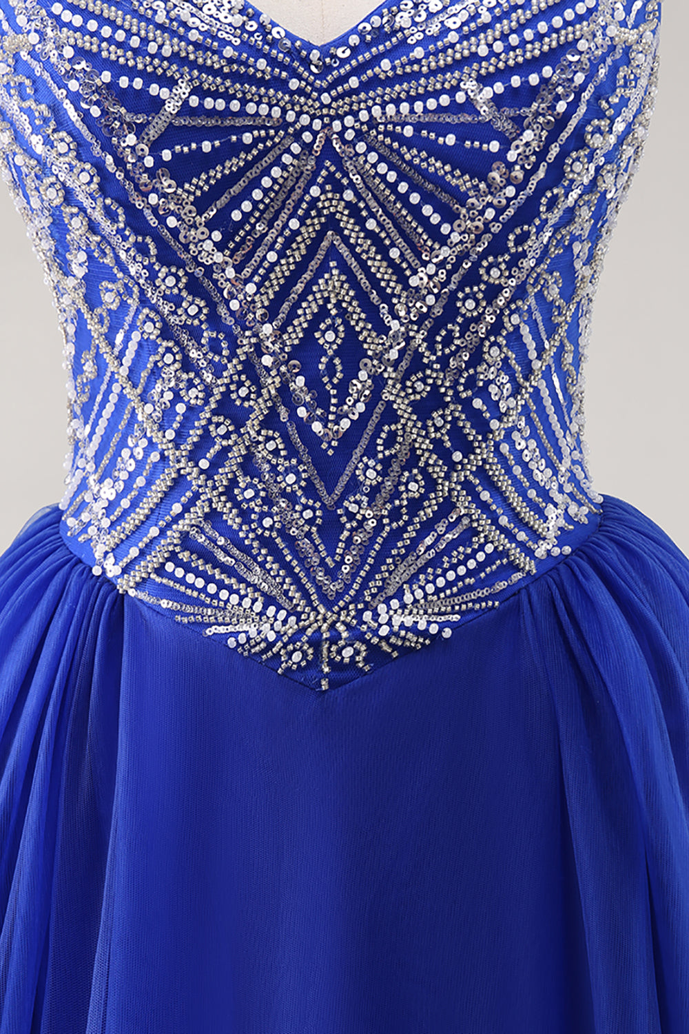 Royal Blue A Line Tulle Prom Dress with Beading