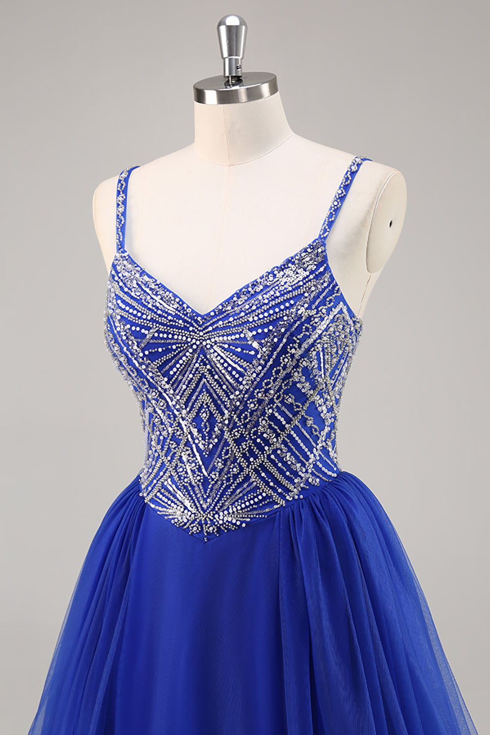 Royal Blue A Line Tulle Prom Dress with Beading
