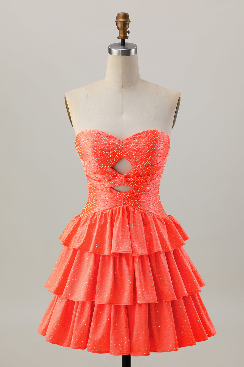 Orange Cut Out Tiered A Line Strapless Homecoming Dress with Beading