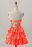 Orange Cut Out Tiered A Line Strapless Homecoming Dress with Beading