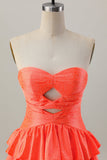 Orange Cut Out Tiered A Line Strapless Homecoming Dress with Beading