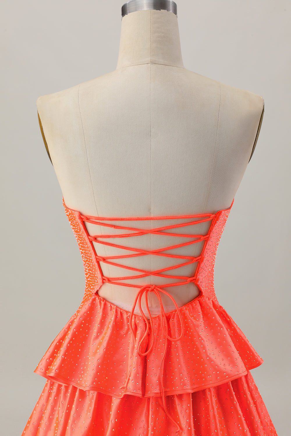 Orange Cut Out Tiered A Line Strapless Homecoming Dress with Beading