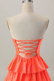 Orange Cut Out Tiered A Line Strapless Homecoming Dress with Beading