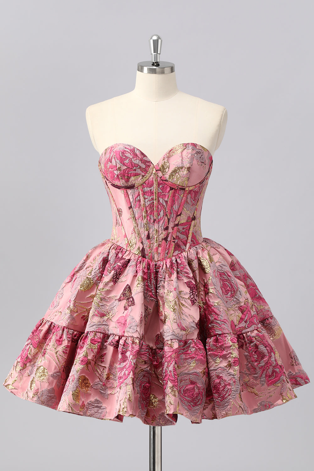 Blush Sweetheart Corset A-Line Floral Homecoming Dress