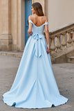 Off The Shoulder Sky Blue A Line Long Wedding Dress