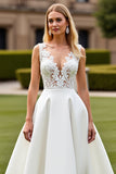 Ivory A Line Long Wedding Dress with Lace
