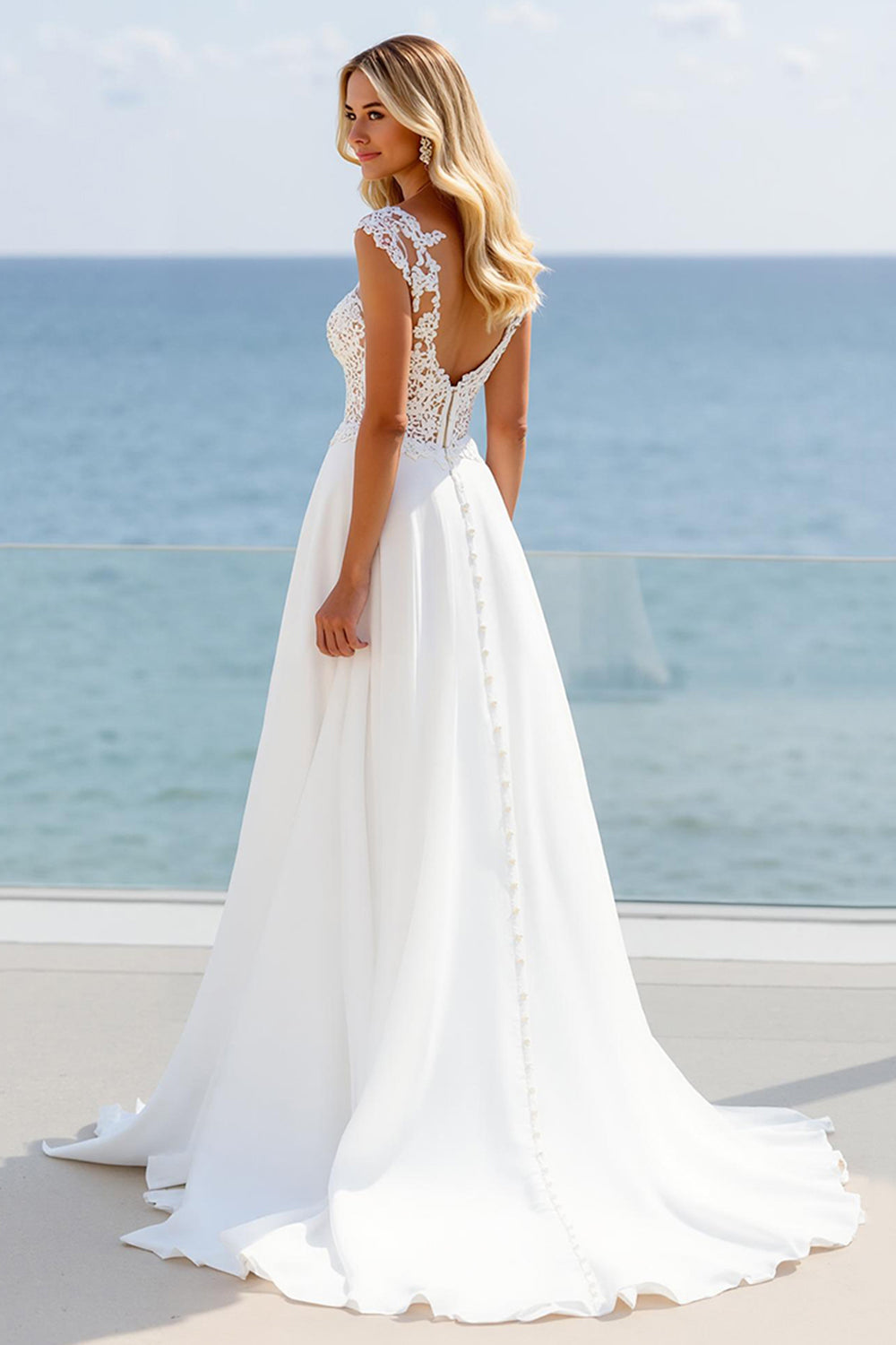 Ivory Spaghetti Straps Appliqued Wedding Dress with Slit
