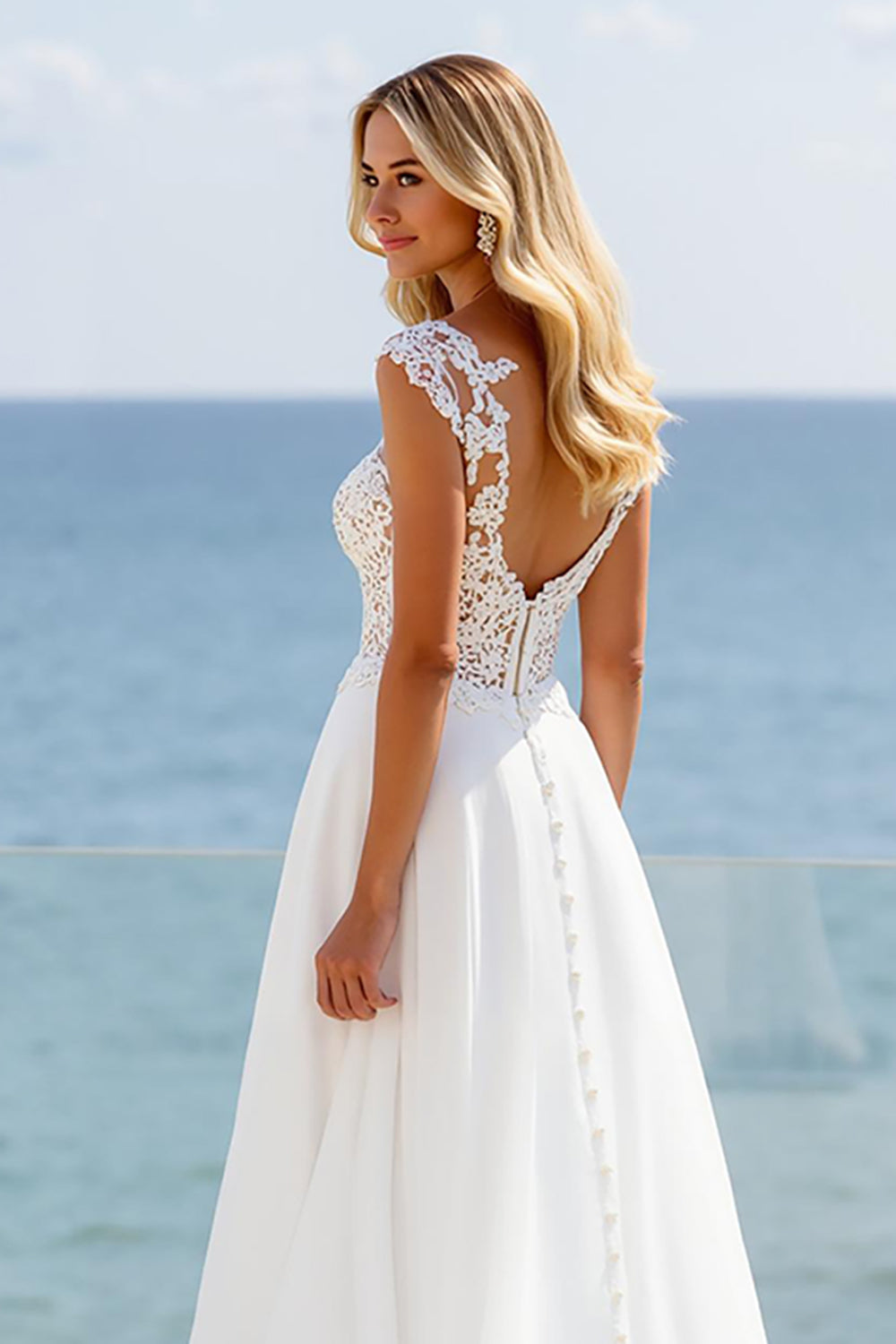 Ivory Spaghetti Straps Appliqued Wedding Dress with Slit