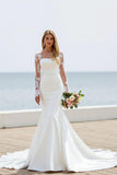 Mermaid Ivory Illusion Neck Long Sleeve Wedding Dress