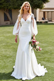 Ivory V-Neck Appliqued Mermaid Wedding Dress