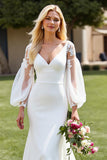Ivory V-Neck Appliqued Mermaid Wedding Dress