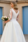 Ivory A Line V Neck 3/4 Sleeve Wedding Dress