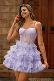 Lavender A-Line Tiered Corset Homecoming Dress with Ruffles