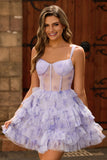 Lavender A-Line Tiered Corset Homecoming Dress with Ruffles