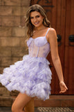 Lavender A-Line Tiered Corset Homecoming Dress with Ruffles
