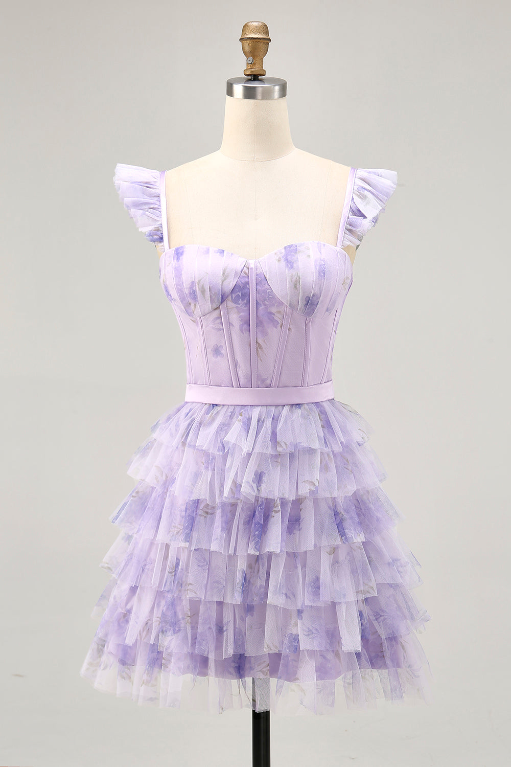 Lilac Tiered Tulle A-Line Corset Homecoming Dress with Ruffles