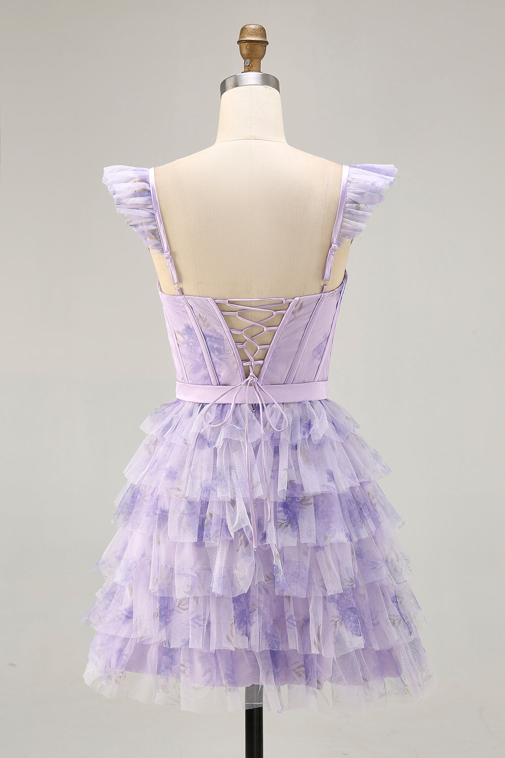 Lilac Tiered Tulle A-Line Corset Homecoming Dress with Ruffles