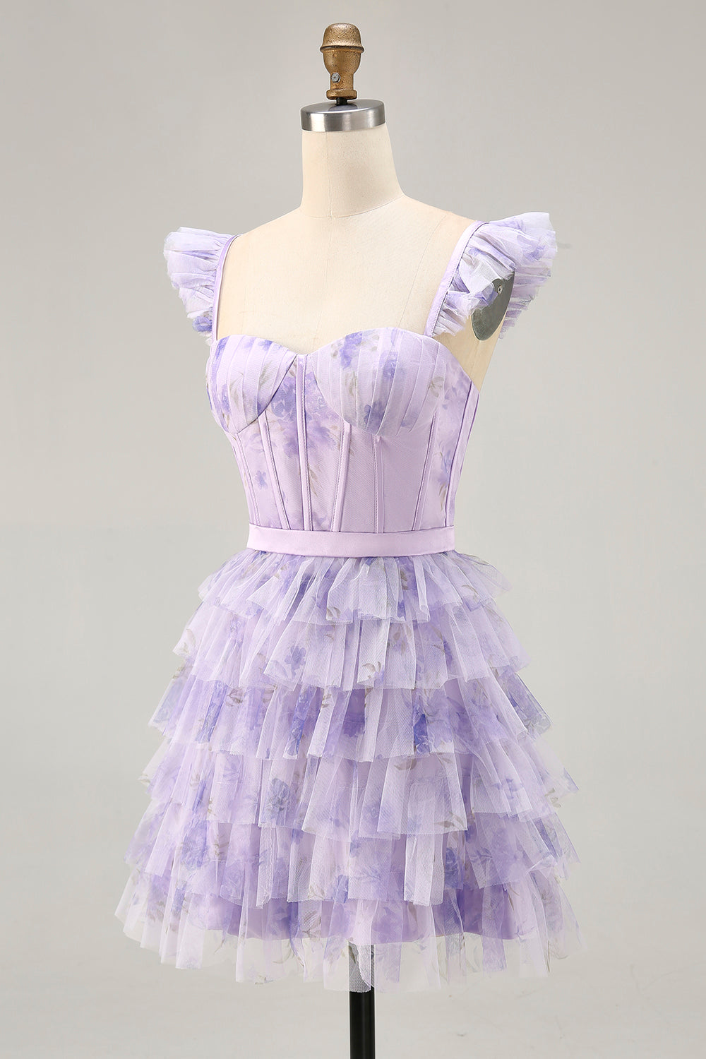 Lilac Tiered Tulle A-Line Corset Homecoming Dress with Ruffles