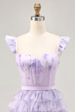 Lilac Tiered Tulle A-Line Corset Homecoming Dress with Ruffles