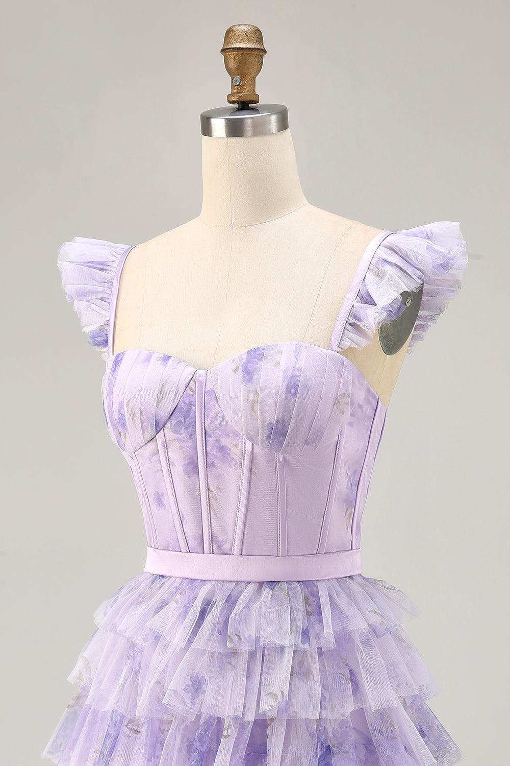 Lilac Tiered Tulle A-Line Corset Homecoming Dress with Ruffles