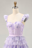 Lilac Tiered Tulle A-Line Corset Homecoming Dress with Ruffles
